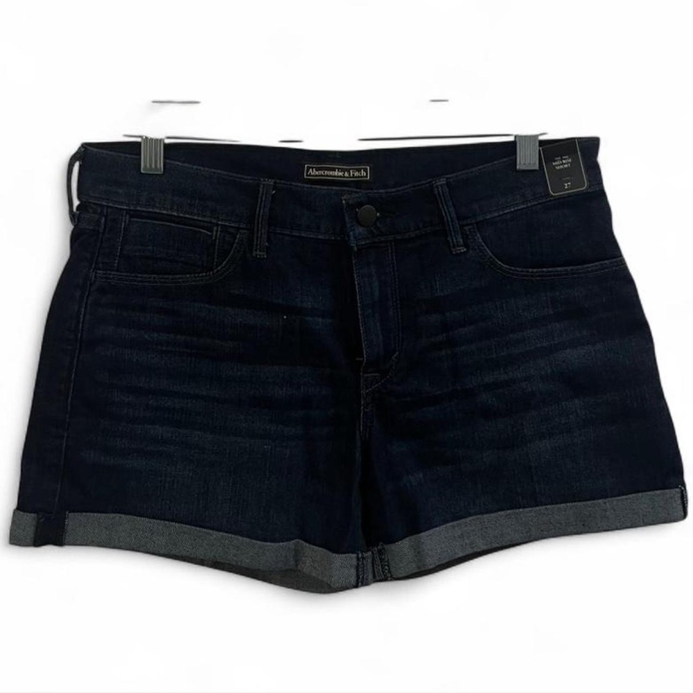 Abercrombie & Fitch Women's Dark Indigo Rolled Hem Denim Mid Rise Shorts